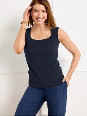 NWT TALBOTS Square-Neck Knit Tank Top - XL Indigo blue
